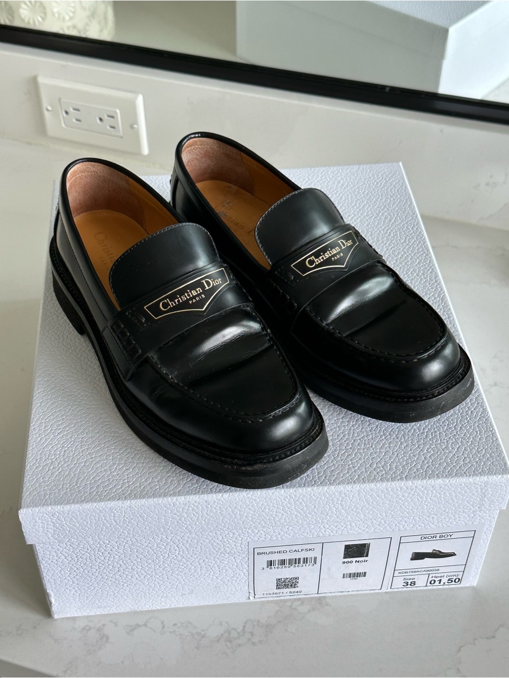 Dior boy Black Leather Loafers with Gold Logo